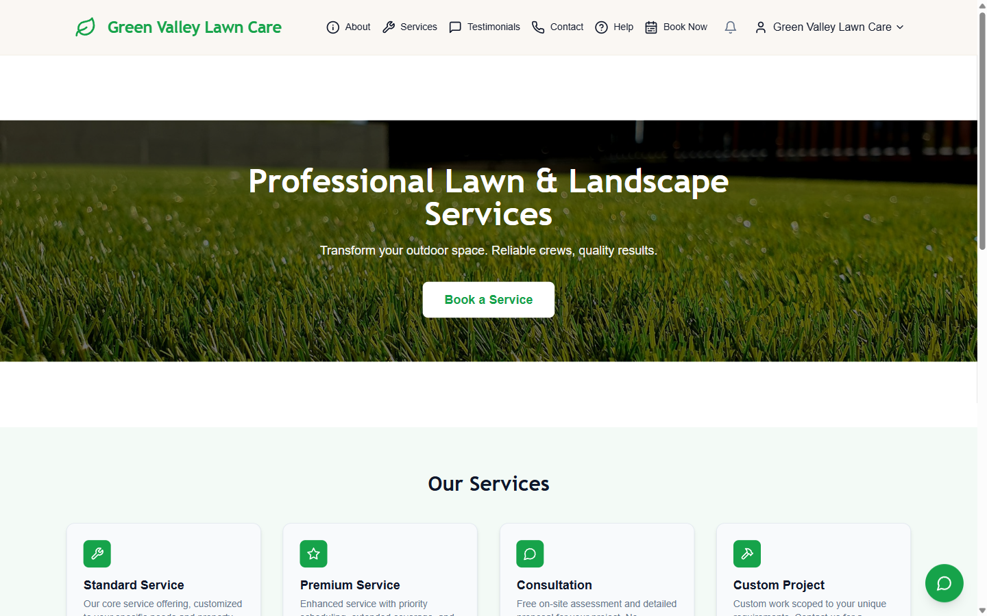 Basic Starter homepage — standard green theme with generic hero