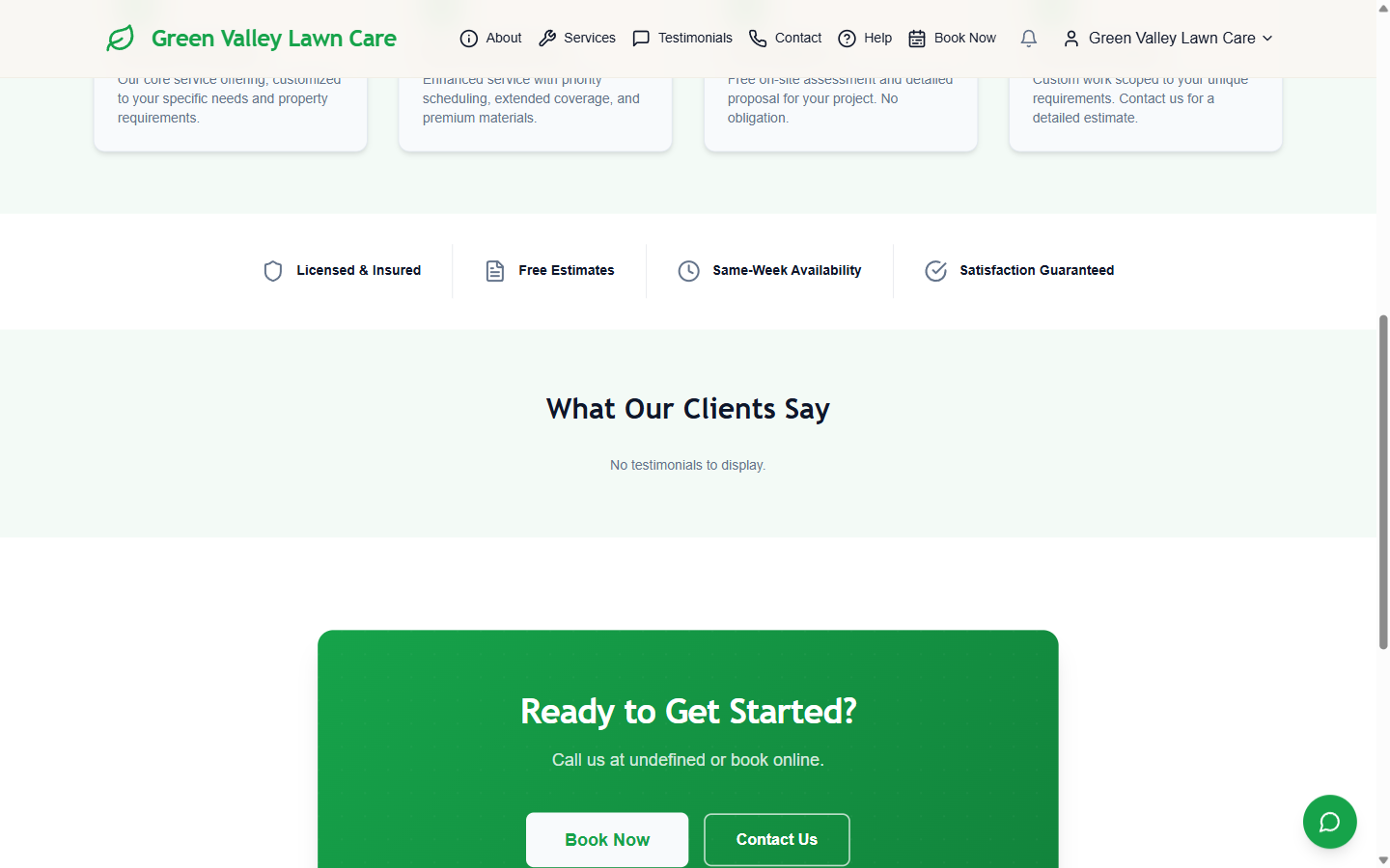 Basic Starter services and testimonials section